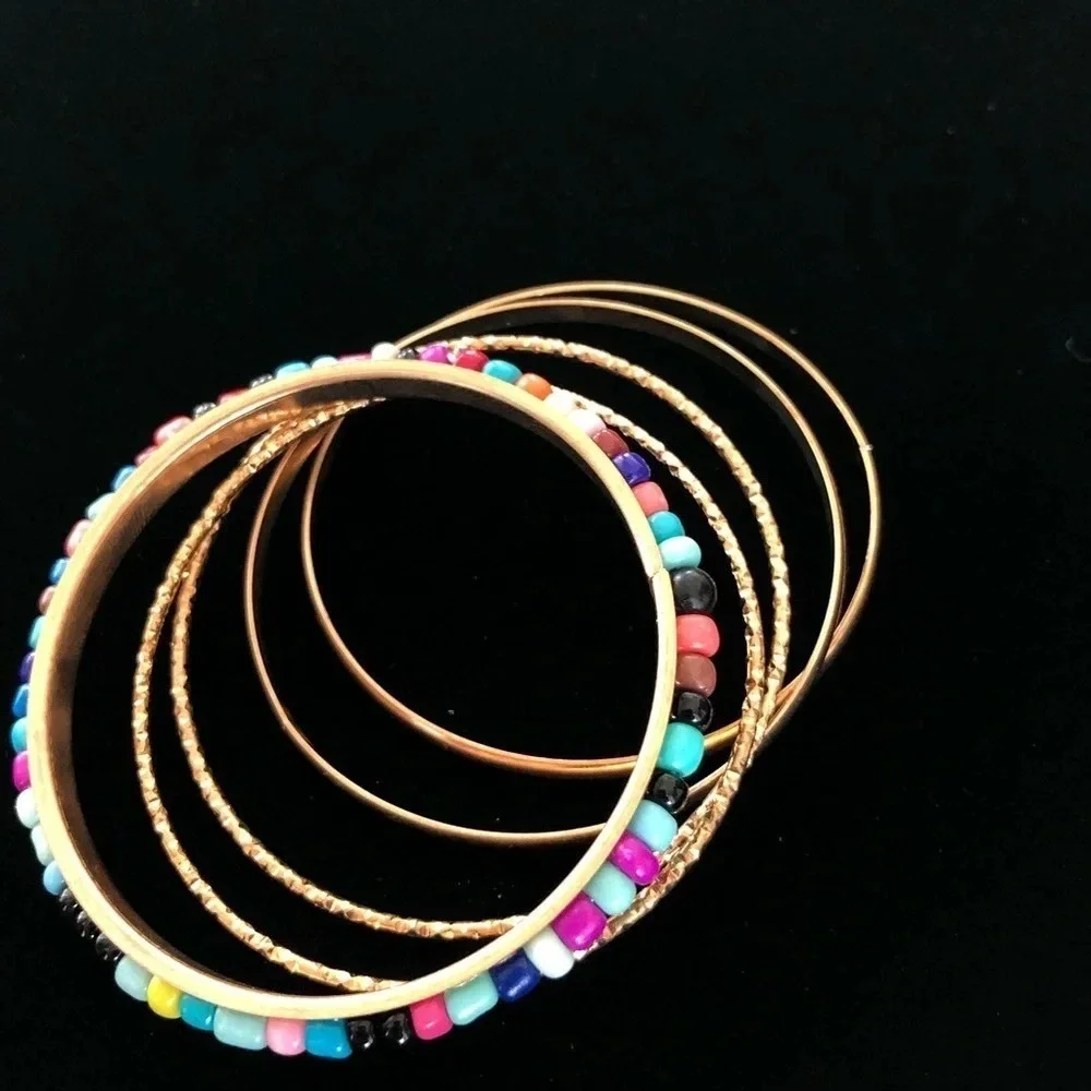 Kids Girls 5 Piece‎ Gold Tone Bangle Bracelet Set